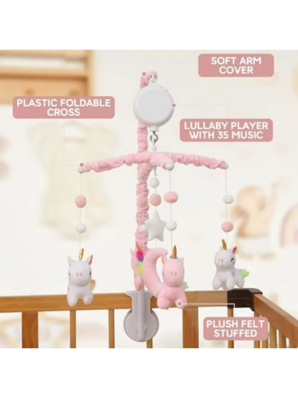 Unicorn Baby Crib Mobile with 35 Lullabies, Volume Control & 28